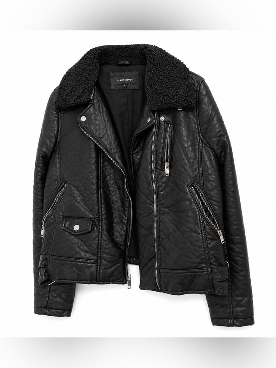 Black Rivet Jackets & Blazers - Black Rivet Black Bomber Jacket with Shearling Collar